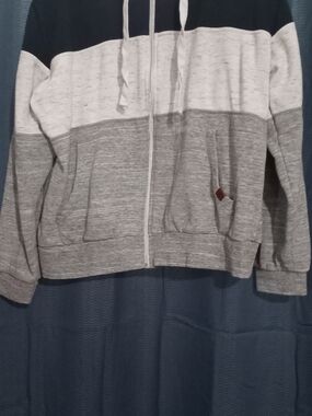 Doublju Navy White Gray Colorblock Zip-Up Hoodie